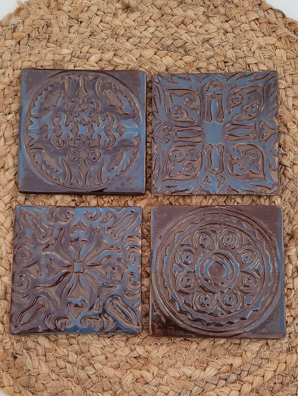 Embossed Ceramic Tile Coasters - Set of 4